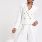 River Island Womens White Crop Double Breasted Tux Blazer