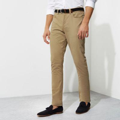 River Island Mens Belted Slim Fit Chino Trousers