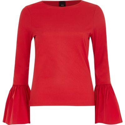 River Island Womens Ribbed Flared Poplin Cuff Top