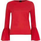River Island Womens Ribbed Flared Poplin Cuff Top