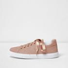 River Island Womens Gold Glitter Lace-up Ribbon Trainers