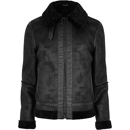 River Island Mens Big And Tall Shearling Aviator Jacket