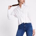 River Island Womens White Poplin Frill Fitted Shirt