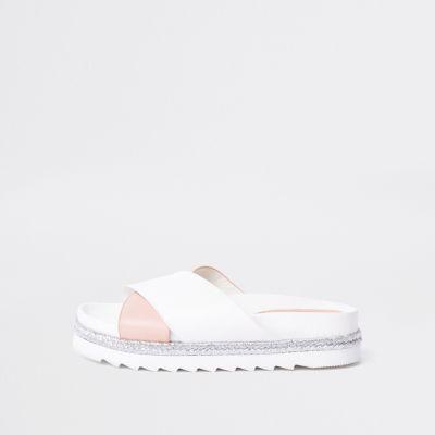River Island Womens White Cross Strap Espadrille Slider