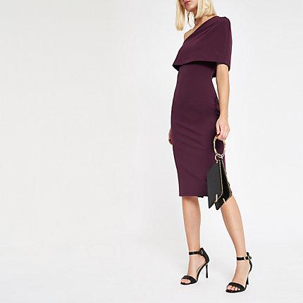 River Island Womens One Shoulder Cape Bodycon Dress