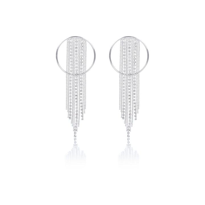 River Island Womens Silver Tone Sparkle Drop Hoop Earrings