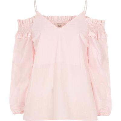 River Island Womens Shirred Cold Shoulder Top