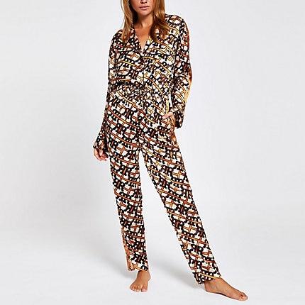 River Island Womens Ri Print Satin Pyjama Jumpsuit