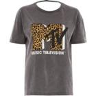 River Island Womens Washed Leopard 'mtv' Logo Loose T-shirt