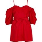 River Island Womens Puff Sleeve Tie Waist Playsuit