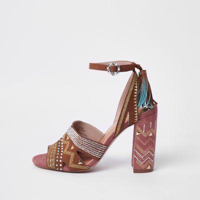 River Island Womens Aztec Print Block Heel Sandals