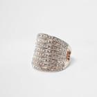 River Island Womens Rose Gold Tone Stacked Chunky Diamante Ring