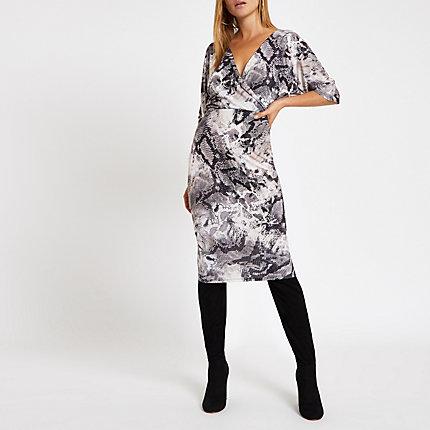 River Island Womens Snake Print Wrap Front Midi Dress