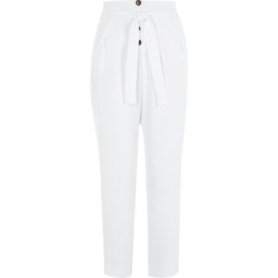 River Island Womens White Button Front Tapered Peg Trousers