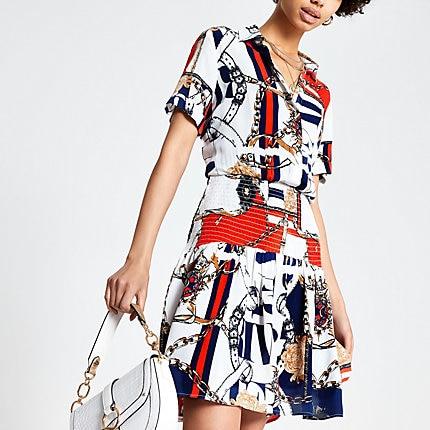River Island Womens Print Shirred Shirt Dress