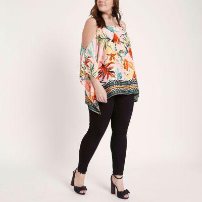River Island Womens Plus Mixed Print Cold Shoulder Cami Top