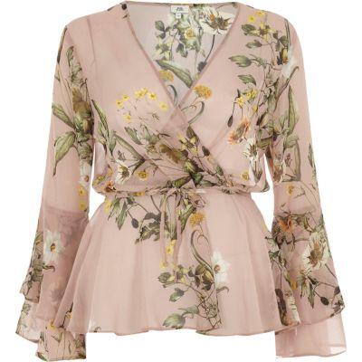 River Island Womens Floral Wrap Frill Sleeve Blouse