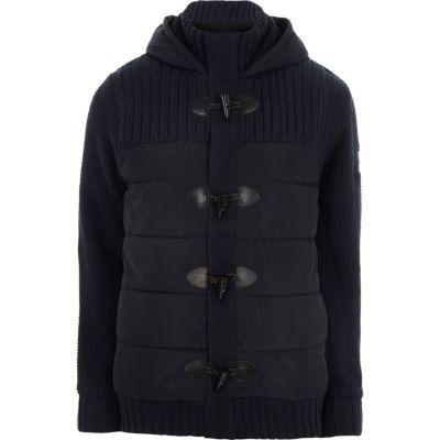 River Island Mens Padded Rib Knit Hooded Duffle Hoodie