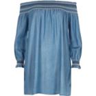 River Island Womens Petite Shirred Bardot Long Sleeve Dress
