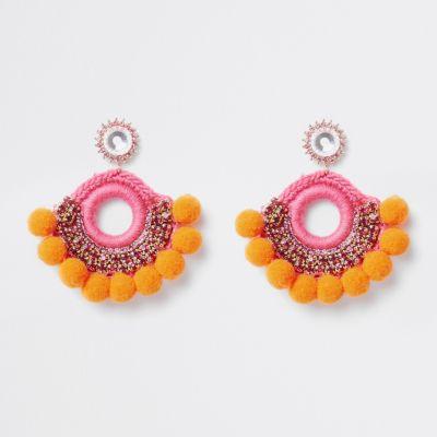 River Island Womens Pom Pom Gold Tone Stud Earrings
