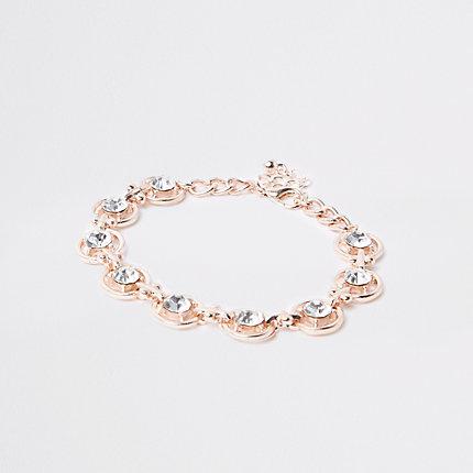 River Island Womens Rose Gold Tone Rhinestone Circle Bracelet
