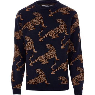 Mens Bellfield Tiger Print Knit Jumper
