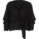 River Island Womens Puff Sleeve Tie Front Wrap Top