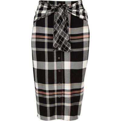 River Island Womens Check Print Tie Waist Button Skirt