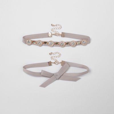 River Island Womens Bow Embellished Ribbon Choker Set