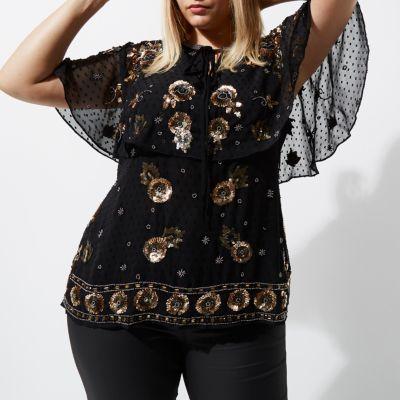 River Island Womens Plus Embellished Cape Sleeve Top