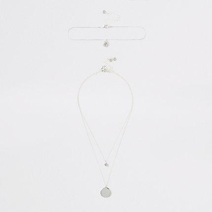 River Island Womens Silver Colour Crystal Drop Layered Necklace