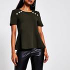 River Island Womens Petite Embellished Shoulder Peplum Top