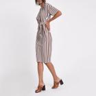 River Island Womens Stripe Rib Tie Front Midi Dress