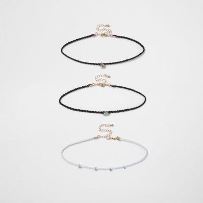 River Island Womens Plaited Turquoise Stone Choker Set