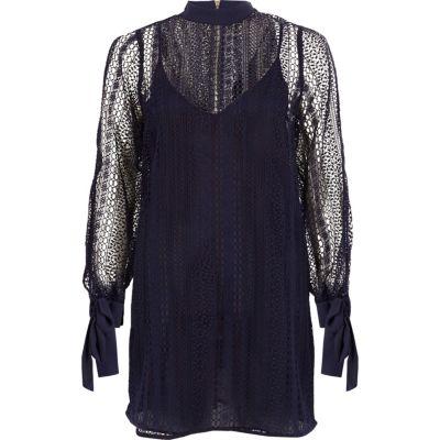 River Island Womens Lace Long Sleeve Tie Cuff Swing Dress
