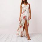 River Island Womens Floral Print Frill Wrap Maxi Dress