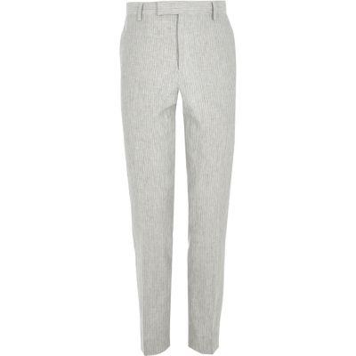 River Island Mens Linen Stripe Skinny Suit Trousers