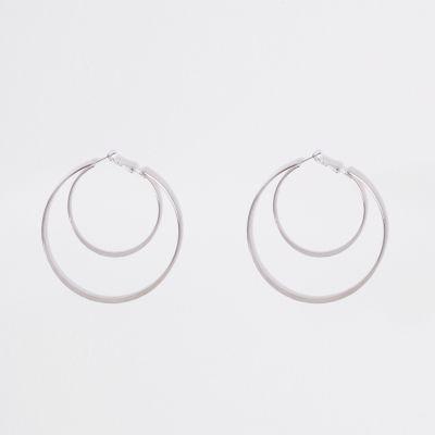 River Island Womens Silver Tone Double Hoop Earrings