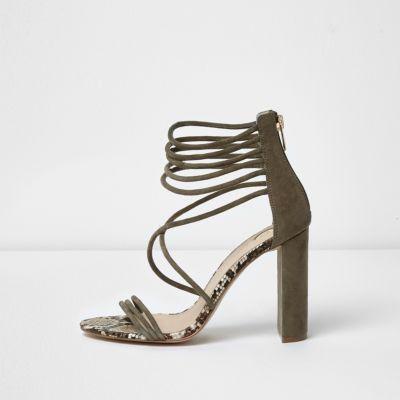 River Island Womens Suede Caged Block Heel Sandals
