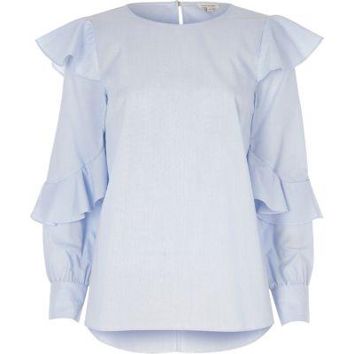 River Island Womens Stripe Frill Sleeve Top
