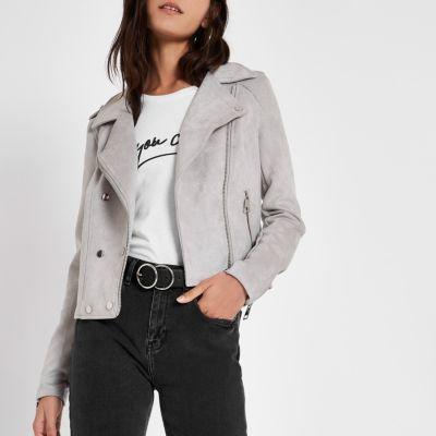 River Island Womens Faux Suede Popper Front Biker Jacket