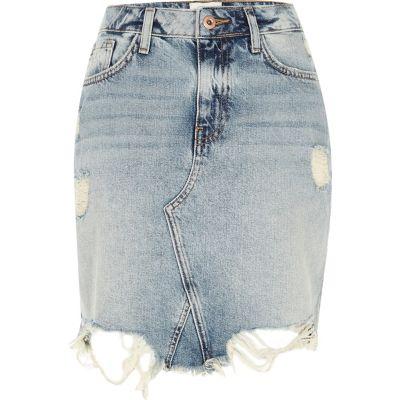 River Island Womens Ripped Frayed Hem Denim Mini Skirt