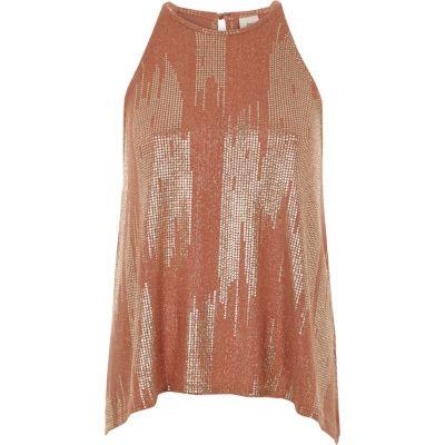 River Island Womens Rust Metallic Sleeveless Trapeze Top