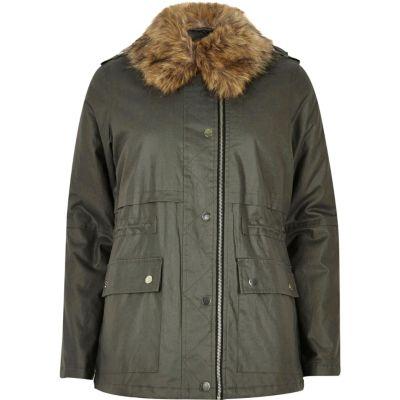 River Island Womens Waxed Faux Fur Trim Jacket