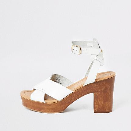 River Island Womens White Leather Cross Platform Sandals