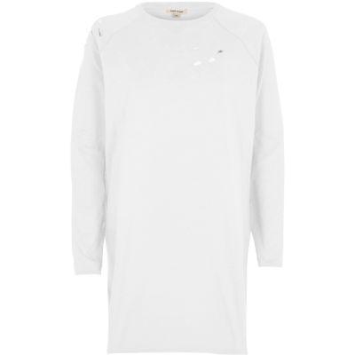 River Island Womens White Distressed Oversized Sweatshirt Dress