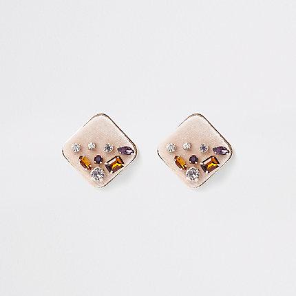 River Island Womens Gold Tone Rhinestone Jewel Square Earrings