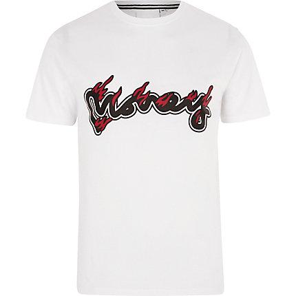 River Island Mens Money Clothing White Logo Flames T-shirt