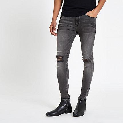 River Island Mens Wash Ollie Ripped Knee Spray On Jeans