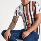 River Island Mens White Vertical Stripe Muscle Fit T-shirt